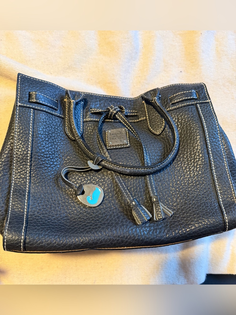 Dooney & Bourke Black Pebbled Leather Tote with Tassel Charm